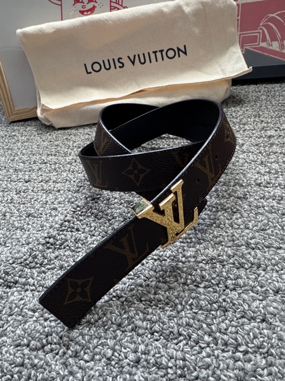 Louis Vuitton Brown Monogram Reversible Belt with Gold LV Buckle
